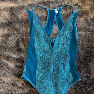 Free People mesh blue colored bodysuit